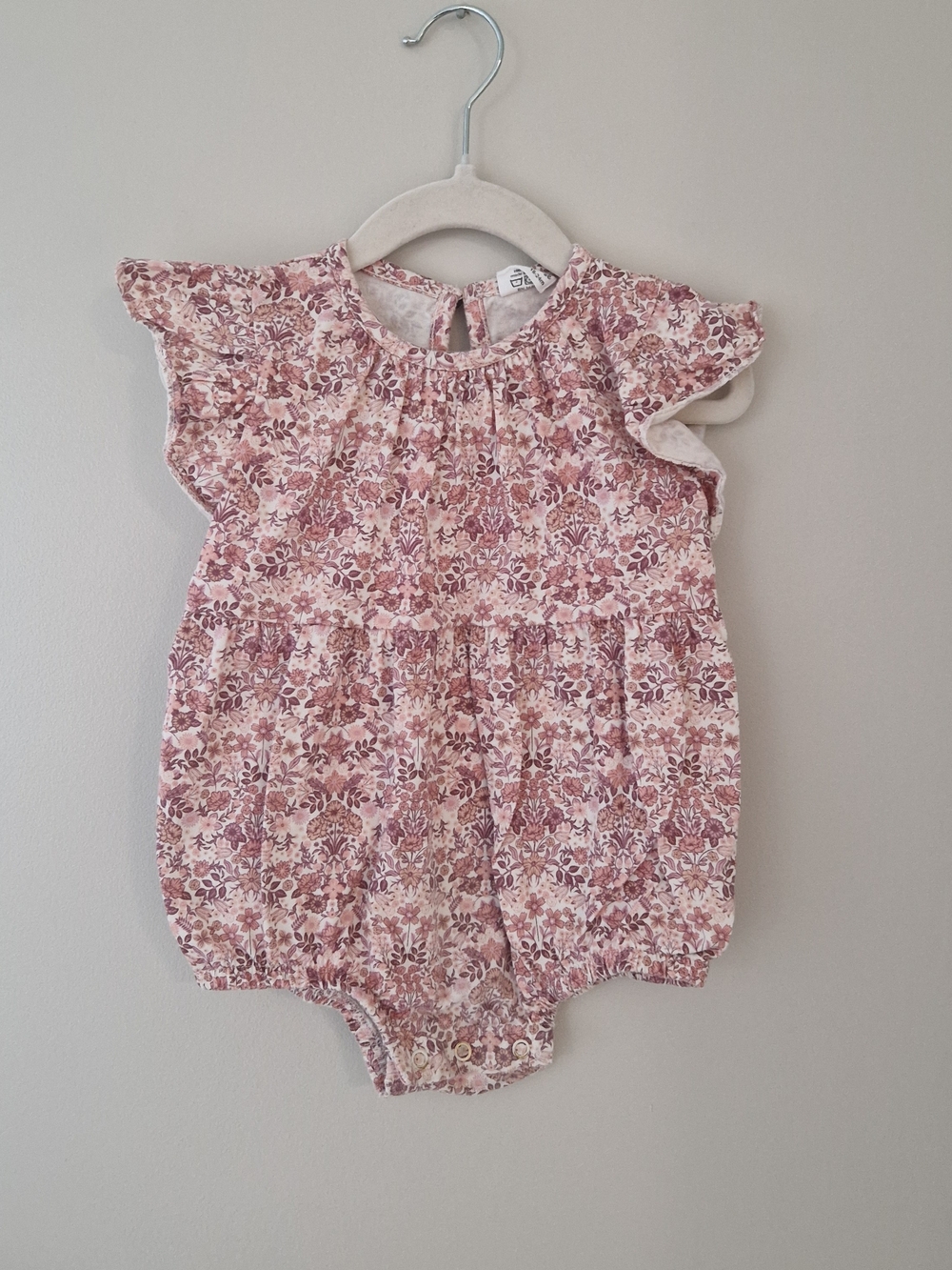 Pink Floral Flutter-Sleeve Baby Romper